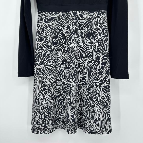 prAna Kaley Lagoon Long Sleeve Dress Black White Fit Flare Womens Size Small - Picture 10 of 12